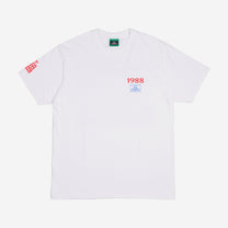 FAT COURTS Davis Cup 1988 T-Shirt White – Front view with 1988 print and FAT COURTS logo