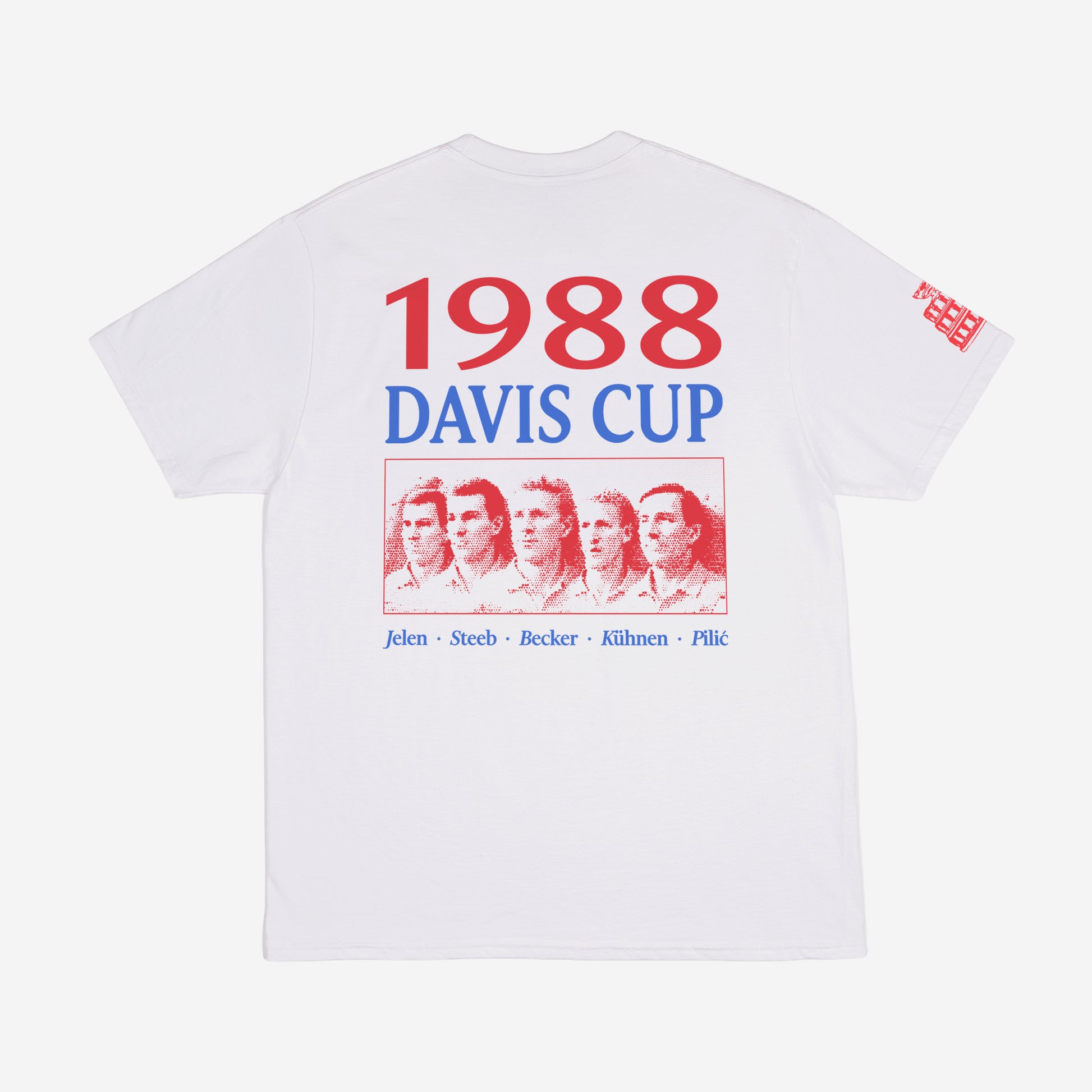 FAT COURTS Davis Cup 1988 T-Shirt – Back view with team photo Jelen, Steeb, Becker, Kühnen, Pilić